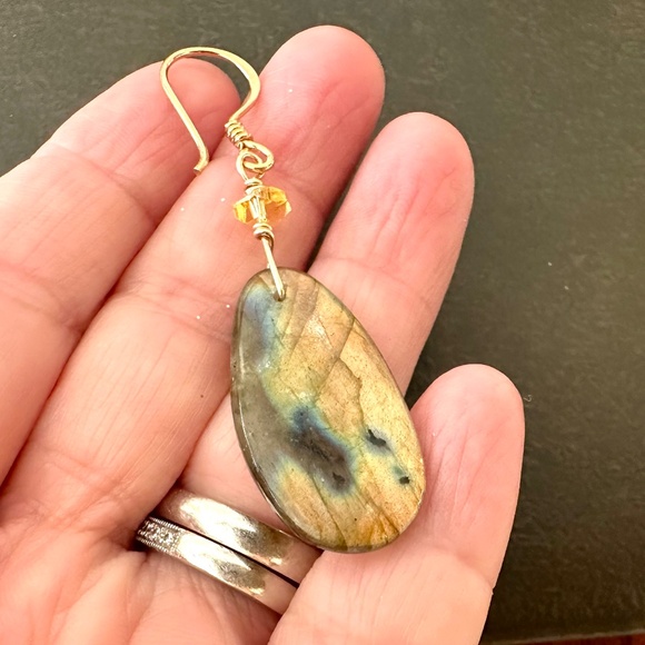 Labradorite Statement Earrings, 24k Gold Vermeil, Handmade by Prairie Ice - Picture 10 of 12
